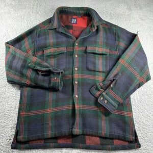 VINTAGE Gap Chore Flannel Shirt Mens XL Blue Green Red Heavyweight Shacket‎